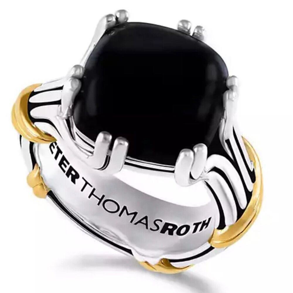 Peter Thomas Roth Onyx Sterling Silver Ring (4 cts. t.w.) 18K Vermeil Detail NWT